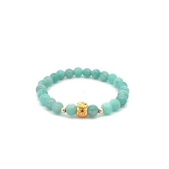 18K Gold Money Bag Lucky Charm Beads Bracelet Gemstones Amazonite Peru 6mm